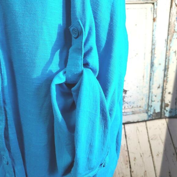 Allison Brittney Top Plus Size 3X Lace Back Teal Blue Button Tie Front Boho - Picture 9 of 12